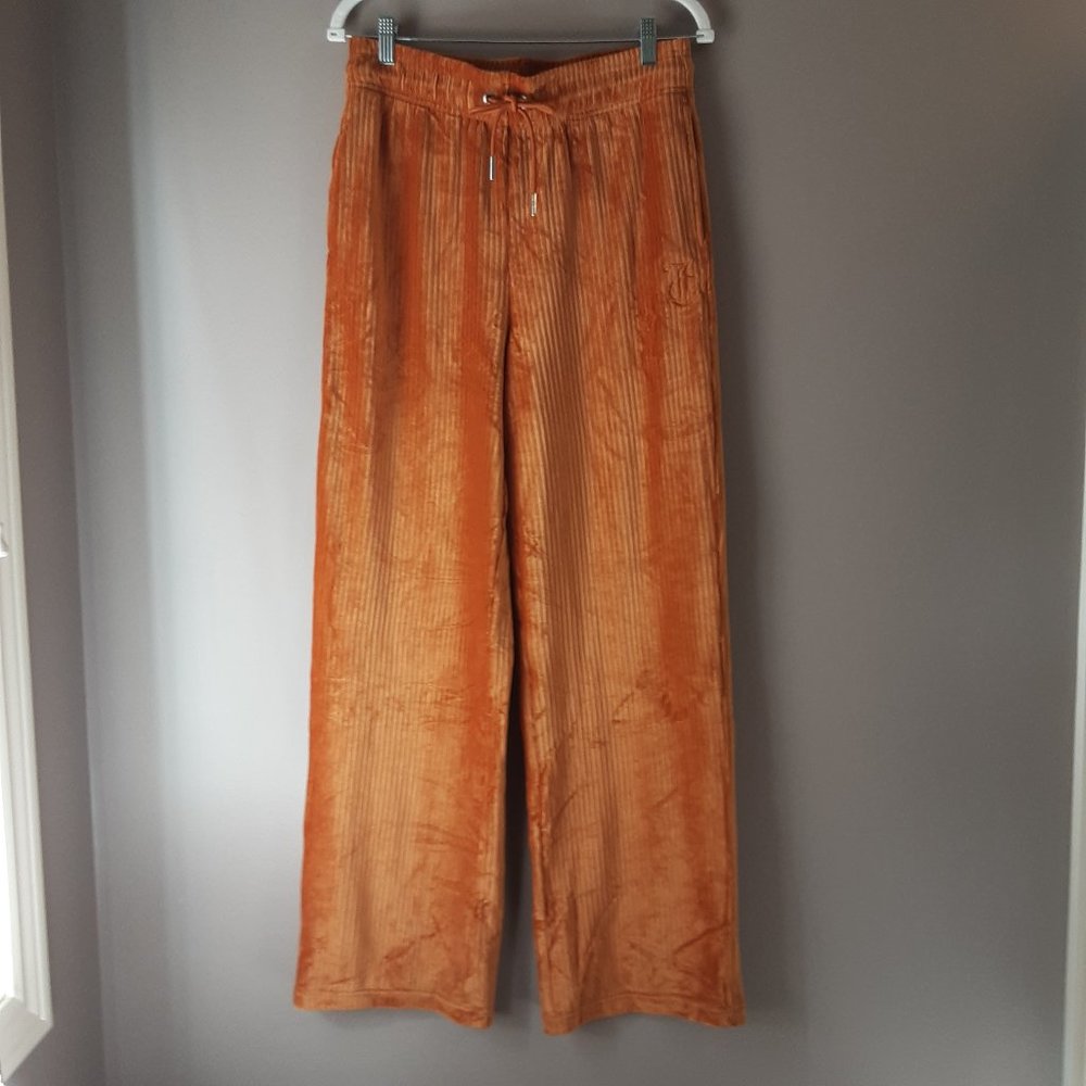 NWOT NEW Juicy Couture Ribbed Velour Wide Leg Pants, California Sunrise Med